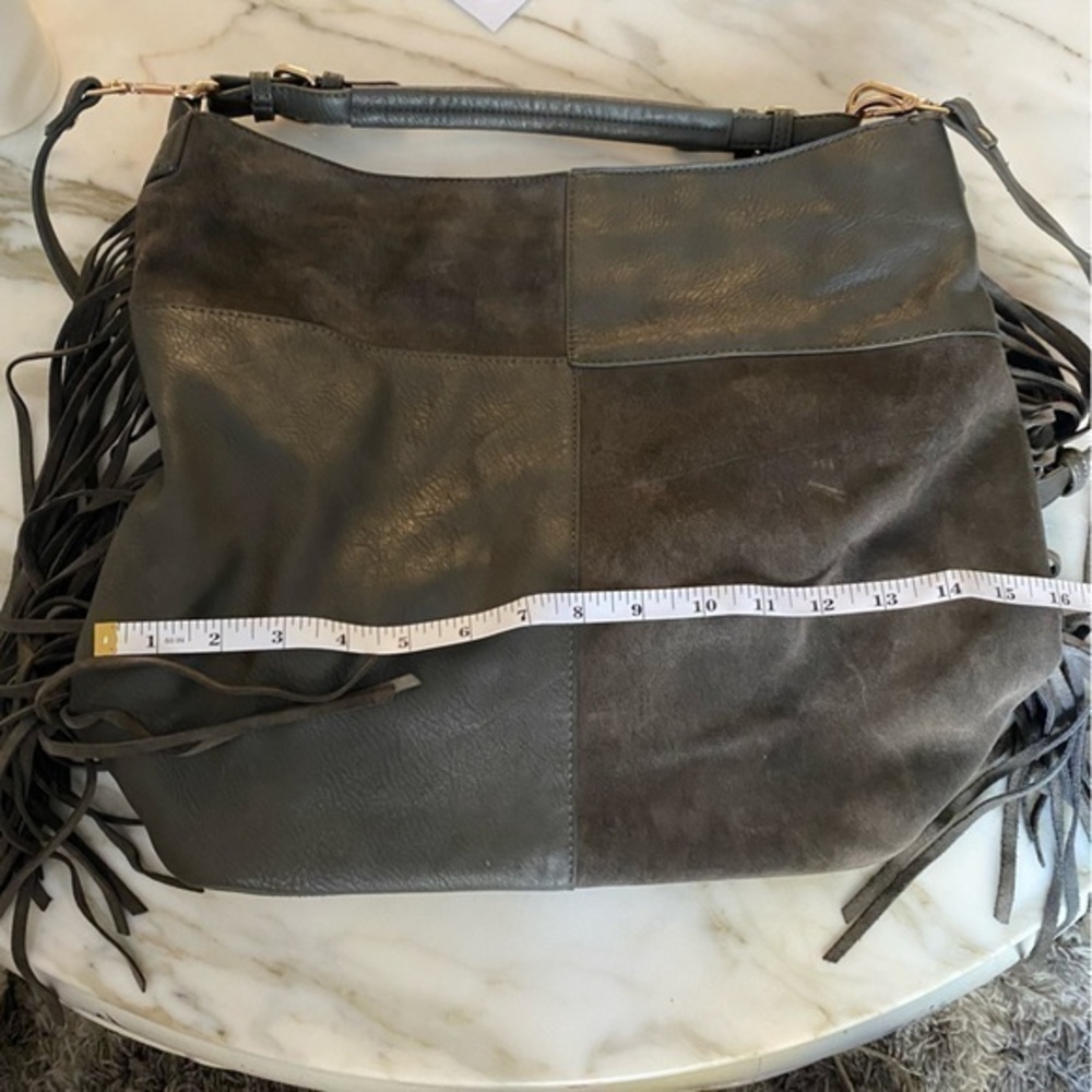 Grey suede leather hobo bag